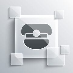 Grey Captain hat icon isolated on grey background. Square glass panels. Vector.