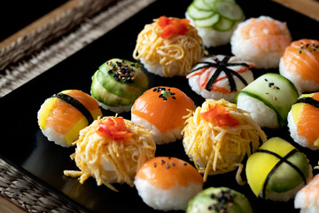 Sushi ball in warm color and dark background