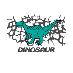 Vector illustration with dinosaur on cracks and text.