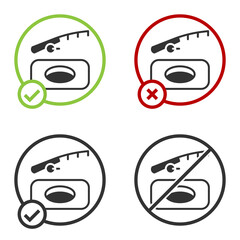 Black Winter fishing icon isolated on white background. Circle button. Vector.