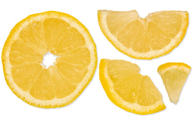 fresh and healthy - background of different lemon pieces - white