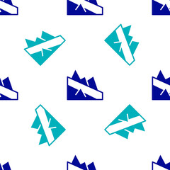 Blue Mountain descent icon isolated seamless pattern on white background. Symbol of victory or success concept. Vector.