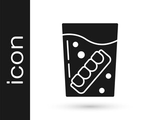 Black False jaw in glass icon isolated on white background. Dental jaw or dentures, false teeth with incisors. Vector.