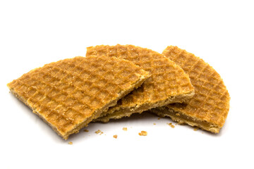 Traditional Dutch waffle pieces isolated on white background