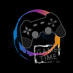 Vector illustration with game joystick, circle with gradient and text. © Vitalii_ART