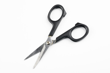 scissors with a black handle on a white background