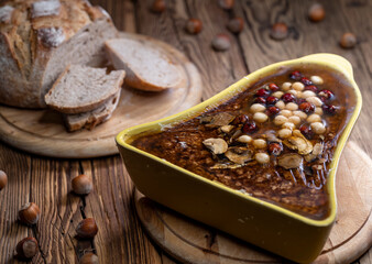 Rough pate with hazelnuts and mushrooms