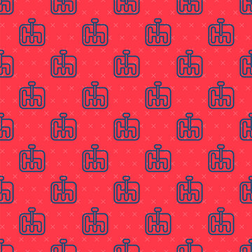 Blue line Gear shifter icon isolated seamless pattern on red background. Transmission icon. Vector Illustration.
