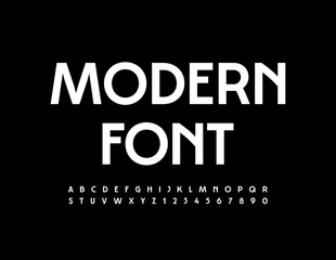 Vector Modern Font. Elegant style Alphabet. White Uppercase Letters and Numbers set
