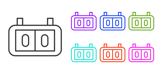 Black line Sport mechanical scoreboard and result display icon isolated on white background. Set icons colorful. Vector Illustration.