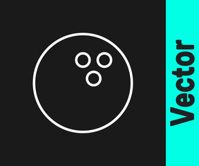 White line Bowling ball icon isolated on black background. Sport equipment. Vector Illustration.
