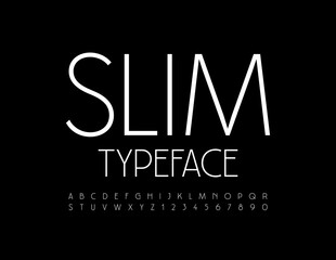 Vector Slim Typeface. White Elegant Alphabet Letters and Numbers set. Premium modern Font