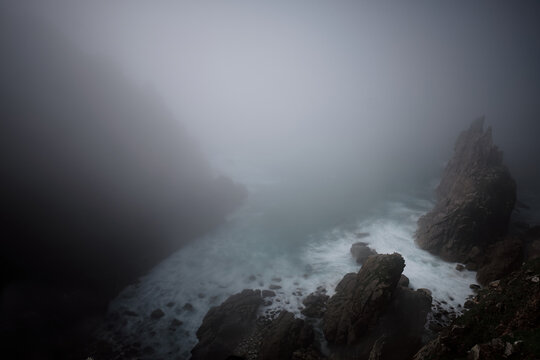 Cornish Mist Looking Down from Headland