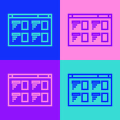 Pop art line Online play video icon isolated on color background. Film strip with play sign. Vector Illustration.