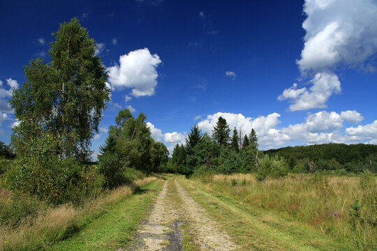 Landscape of Jasiel - former and abandoned village in Low Beskids, Poland