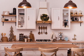 kitchen interier, kitchen in wooden style