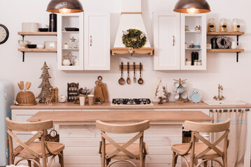 kitchen interier, kitchen in wooden style