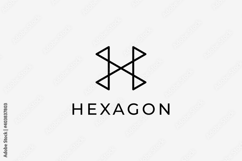 Poster abstract initial letter h logo. black geometric hexagonal line style isolated on white background. u