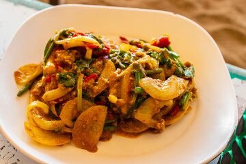 delicious Thai food dishes served on Pattaya Beach Thailand Asia