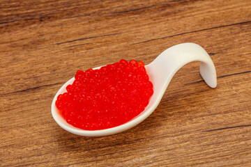 Red salmon caviar in the bowl