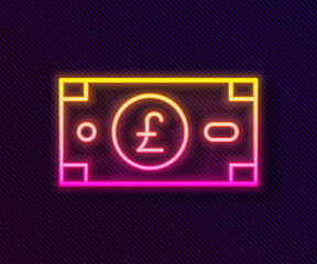 Glowing neon line Pound sterling money icon isolated on black background. Pound GBP currency symbol. Vector.