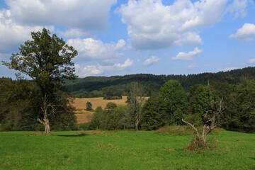 Landscape of Jawornik former and abandoned village in Low Beskids, Poland