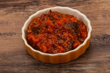 Eggplant saute with tomato and herbs