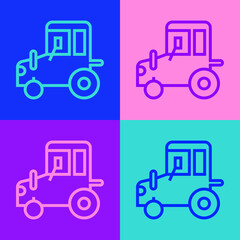 Pop art line Tractor icon isolated on color background. Vector.