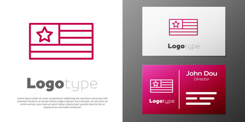 Logotype line American flag icon isolated on white background. Flag of USA. United States of America. Logo design template element. Vector.