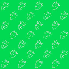 Line drawn doodle strawberries on bright aquamarine background. summer cute pattern. Good for packaging