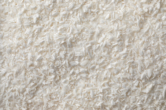 White Dried Shredded Coconut Meat Full Frame Close Up