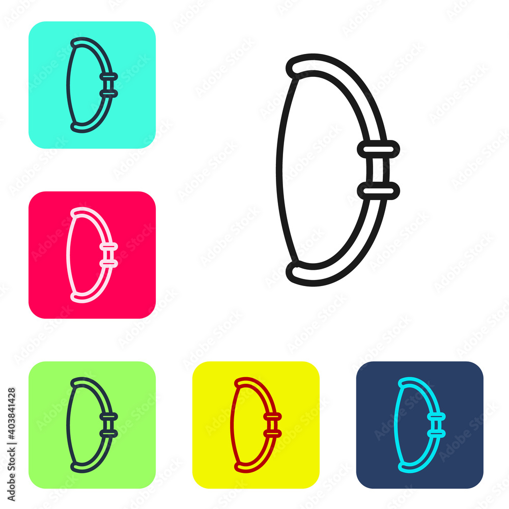 Poster black line medieval bow icon isolated on white background. medieval weapon. set icons in color squar