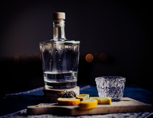 Mexican Mezcal in the night on a terrace bar in fresh night 