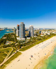 Vertical aerial panorama Miami Beach FL USA beautiful colors