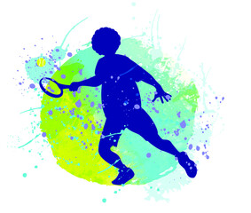 Abstract silhouette of tennis player training. Vector illustration