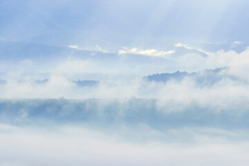 Naklejka na ściany i meble Morning fog over mountains in winter season in Chiangmai , northern of Thailand.
