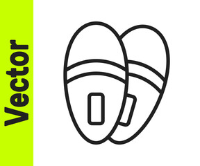 Black line Slippers icon isolated on white background. Flip flops sign. Vector.