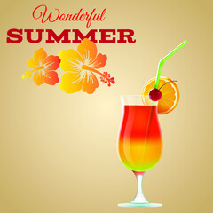 Vector illustration. Fresh Cocktails and Smoothies in Glass with Straw Vector Set. Refreshing Fruit Water.