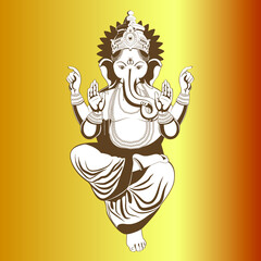 Vector illustration of Lord Ganapati for Happy Ganesh Chaturthi festival indian religious banner on gold background.