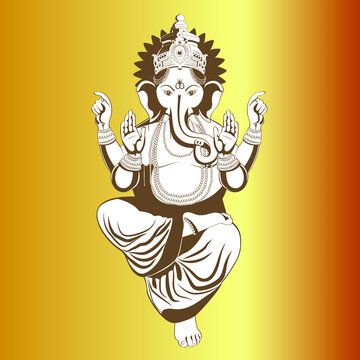 Vector illustration of Lord Ganapati for Happy Ganesh Chaturthi festival indian religious banner on gold background. © Napob