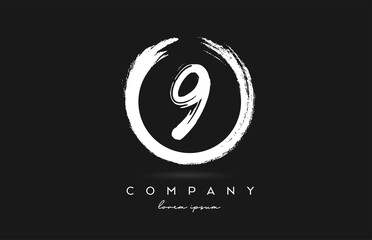 9 number logo icon in black and white. Vintage grunge design for business and company with circle