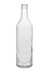 Empty glass bottle for alcohol. Isolated on a white background.