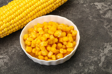 Sweet yellow corn in the bowl