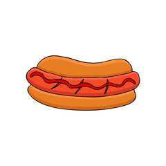 Colorful doodle hot dog illustration in vector. Isolated flat hot dog illustration in vector. Colorful icon of hot dog in vector