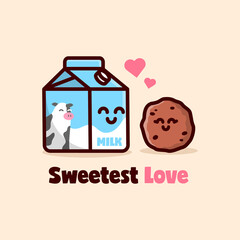 CUTE MILK BOX AND COOKIES FELLING LOVELY VALENTINE ILLUSTRATION