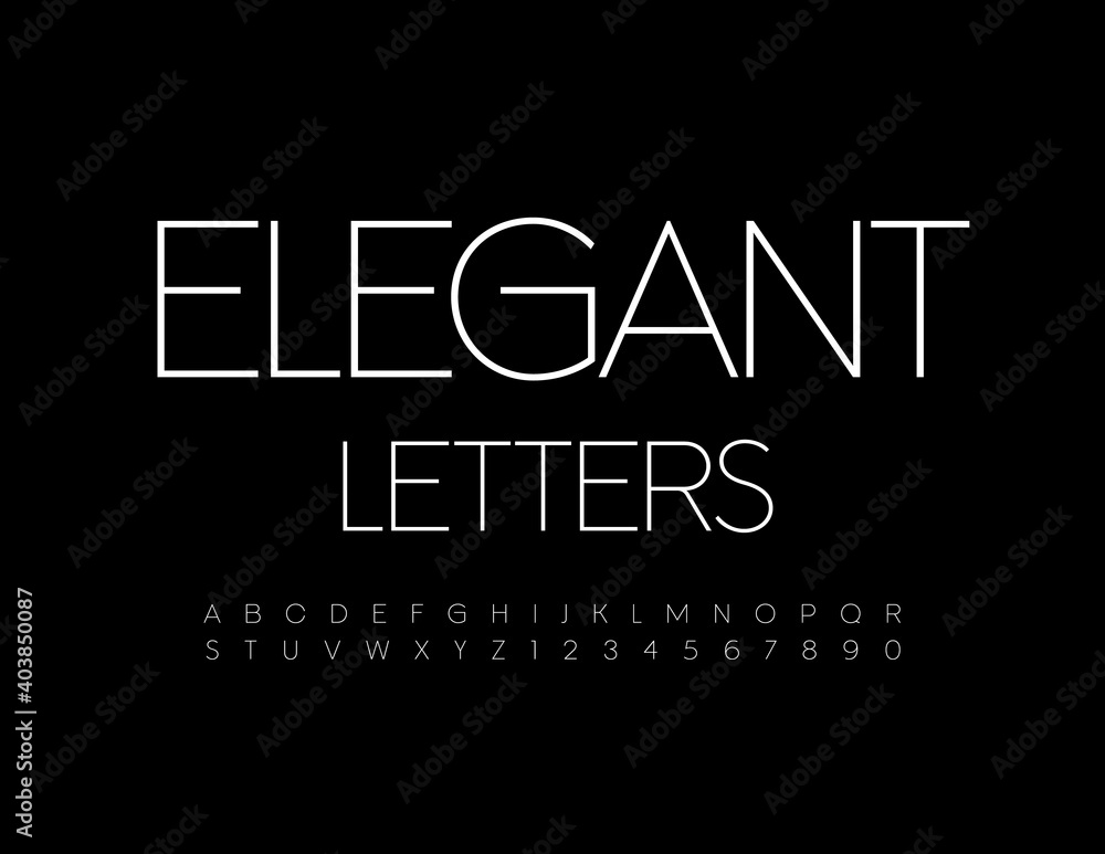 Aufkleber vector elegant alphabet letters and numbers set. thin white font