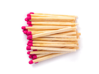 Wooden matches with sulfur for lighting a fire isolated on a white