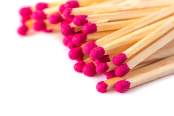 Wooden matches with sulfur for lighting a fire isolated on a white