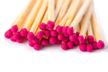 Wooden matches with sulfur for lighting a fire isolated on a white