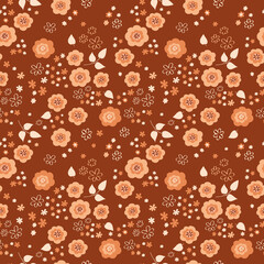 Retro seamless pretty pattern with flowers and leaves. Floral background for textile, fabric manufacturing, wallpaper, covers, surface, print, gift wrap, scrapbooking. Vector.